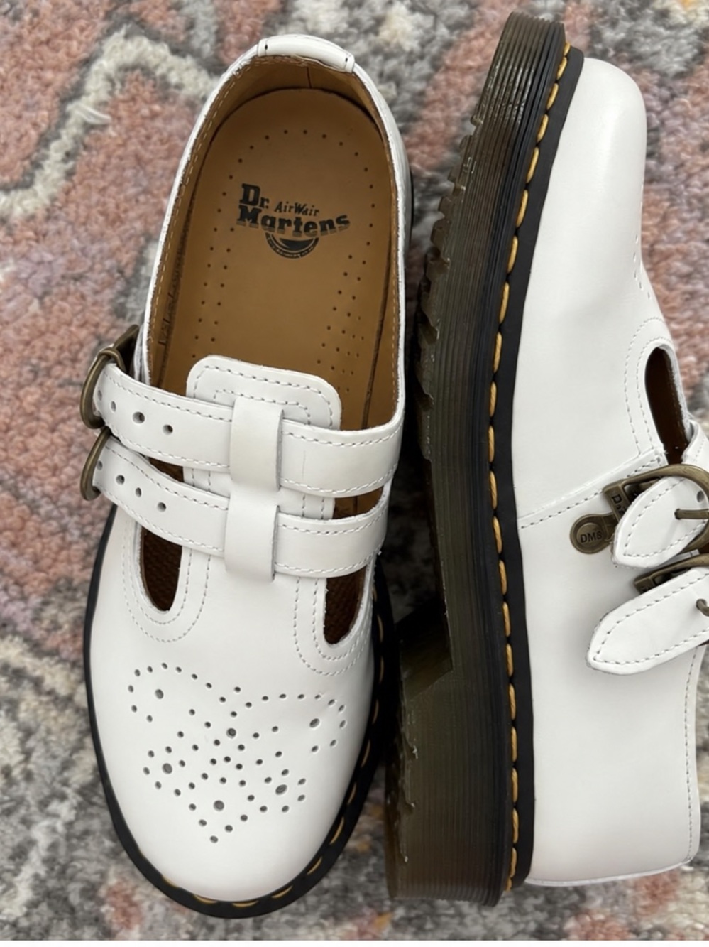 Dr. Martens White Double-Strap Mary Jane Combat Shoes
